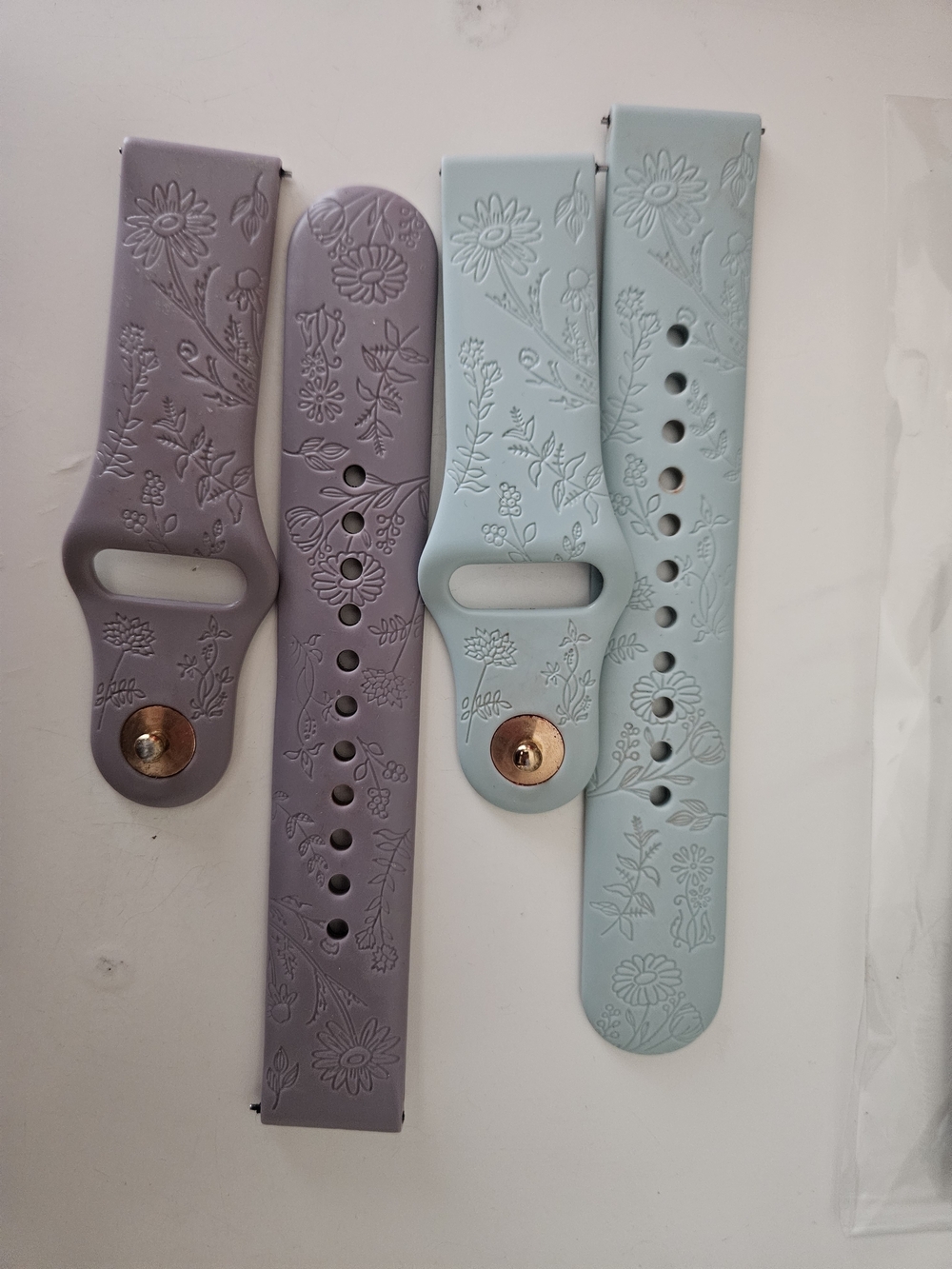 Floral Embossed Silicone Watch Bands - Lavender & Light Blue